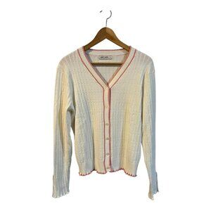 Grace Karin Cardigan Sweater Size Large L White Pink  Feminine